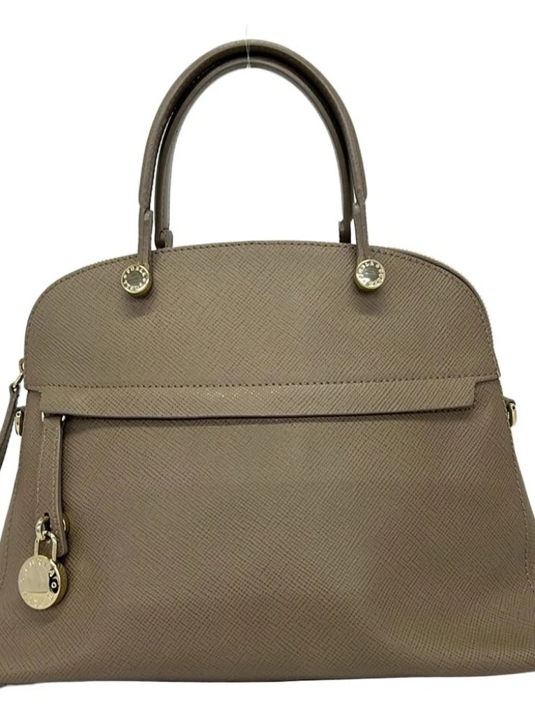 Furla Piper Gray Beige Leather Handbag